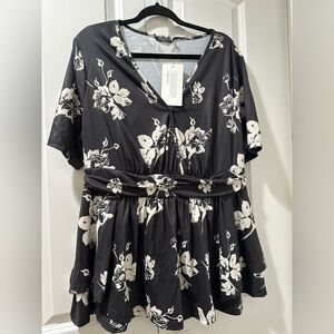 BloomChic Floral Print Wrap Ruffles Hem Blouse